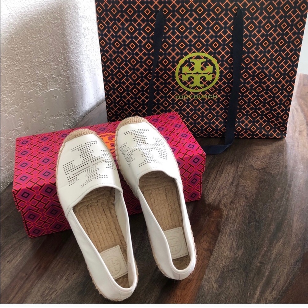 Tory Burch white leather espadrilles